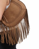 tassel cross body suedette bag in tan