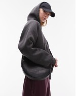 Premium Half Moon leather crossbody bag in black